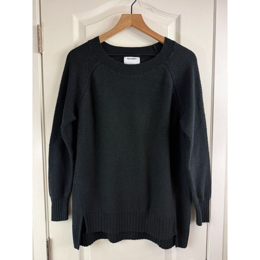 Old Navy Women’s L Stitchy Bateau Sweater Black Raglan High Low Side Slit
